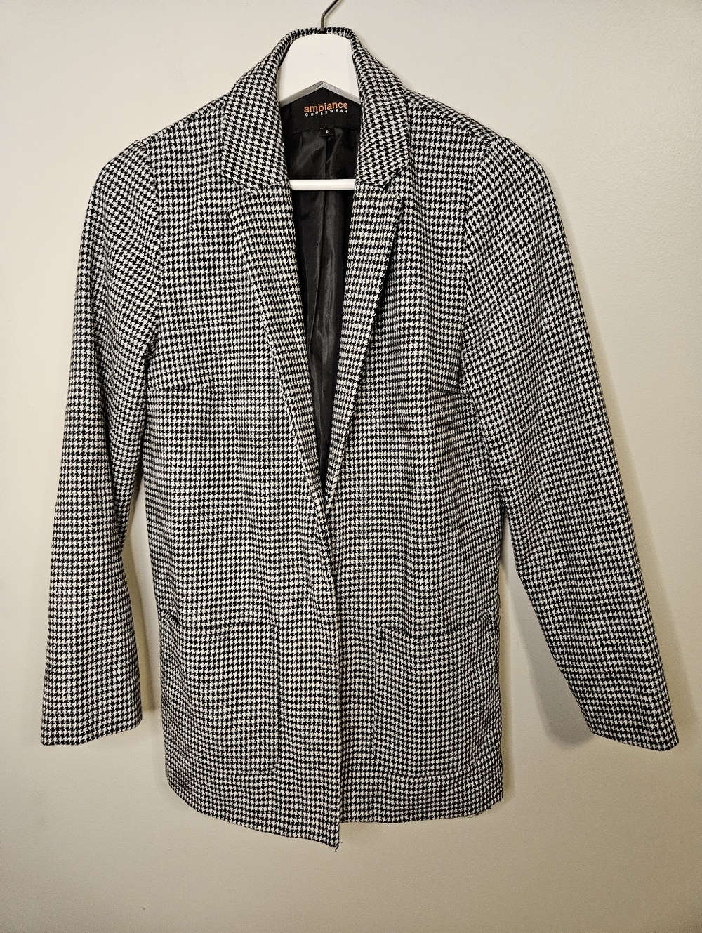 Ambiance Outerwear Black White Houndstooth Jacket Coat Business Casual Neutral